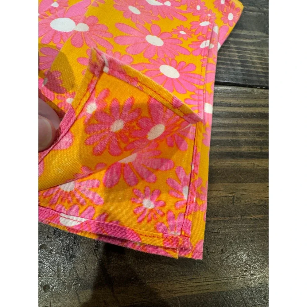 Vintage Napkins Orange Pink White Set of 8 Psychedelic Floral Daisy Retro 70s